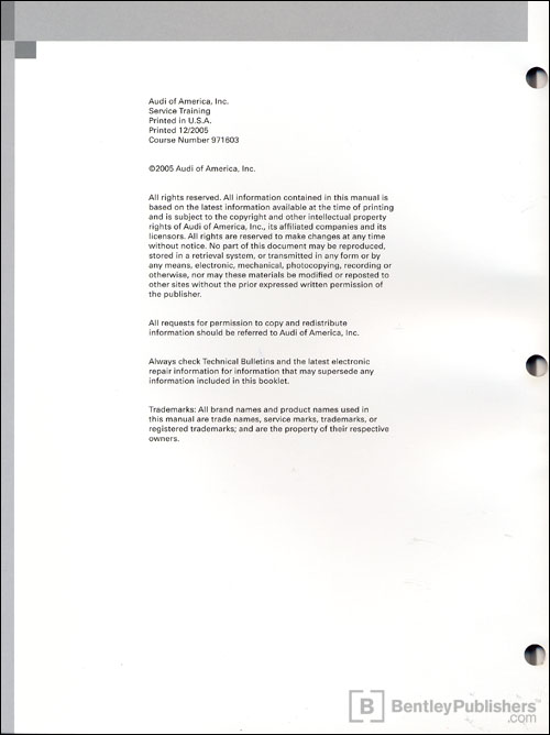 Audi Data Bus Technologies Self-Study Program copyright page