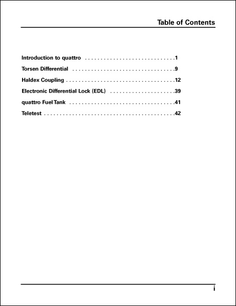 Audi quattro The Evolution of All-Wheel Drive Technical Service Training Self-Study Program Table of Contents