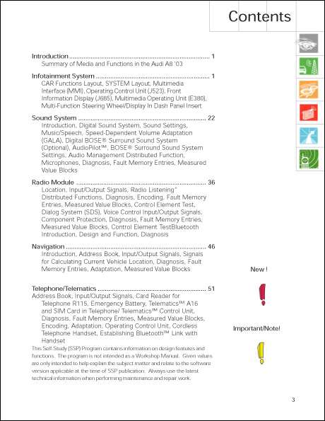 Audi A8L Infotainment Technical Service Training Self-Study Program Table of Contents