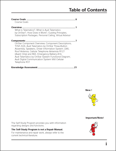 Audi Telematics by OnStar Technical Service Training Self-Study Program Table of Contents