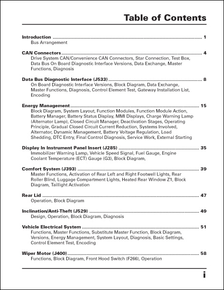 Audi A8L Electrical Components Technical Service Training Self-Study Program Table of Contents