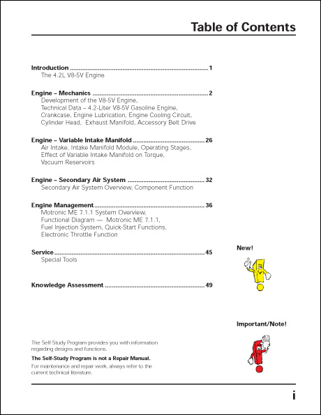 Volkswagen 4.2-Liter V8-5V Engine Design and Function Technical Service Training Self-Study Program Table of Contents