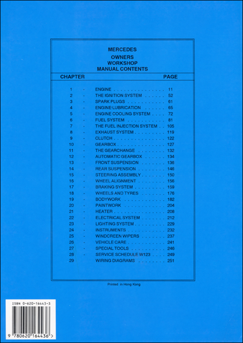 Mercedes W123 Repair Manual: 1976-1986, back cover