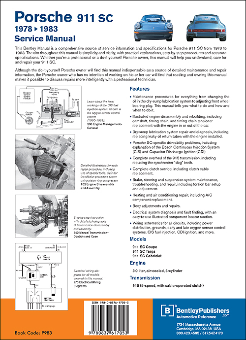 Porsche 911 SC Repair Manual: 1978-1983 back cover