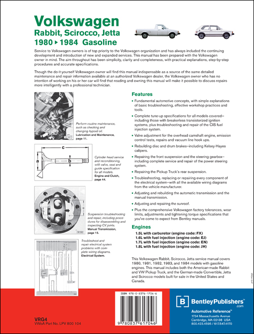 Volkswagen Rabbit, Scirocco, Jetta Service Manual: 1980-1984 back cover